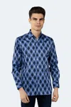 Luchiano Visconti Sapphire Blue Daggered Swirl Shirt In Blue