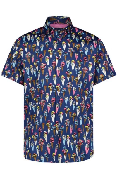 Luchiano Visconti Skull Ice Cream Print Short Sleeve Shirt In Blue