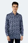 Luchiano Visconti Space Blue Jacquard With Maya Blue Floral Shirt In Purple