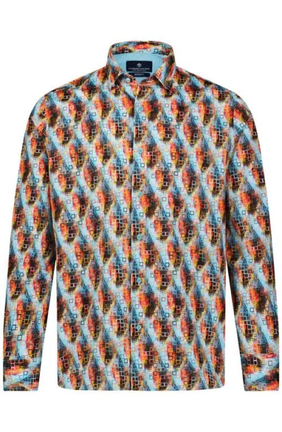 Luchiano Visconti Square Print Long Sleeve Shirt In Multi