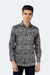 Luchiano Visconti Stone With Navy, Blue And Brown Splatters And Branches Shirt In Brown