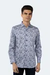 Luchiano Visconti White With Blue Bark Circular Shirt In Blue