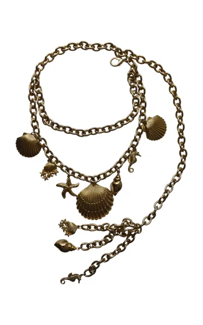 Lucia Zolea Gold Tone Nautical Pendant Link Belt In Burgundy
