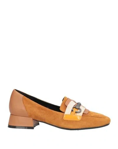 Luciano Barachini Elite Woman Loafers Camel Size 7 Leather In Multi