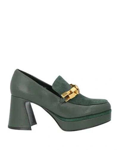 Luciano Barachini Elite Woman Loafers Dark Green Size 7 Leather