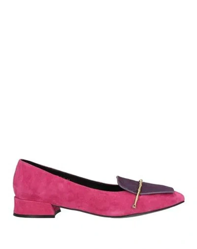 Luciano Barachini Elite Woman Loafers Fuchsia Size 5 Leather In Animal Print