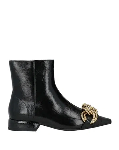 Luciano Barachini Woman Ankle Boots Black Size 5 Leather, Textile Fibers