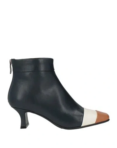 Luciano Barachini Woman Ankle Boots Midnight Blue Size 7 Leather In Black