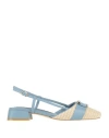 Luciano Barachini Woman Ballet Flats Pastel Blue Size 7 Leather, Textile Fibers In Blue