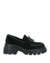 Luciano Barachini Woman Loafers Black Size 9 Textile Fibers, Leather