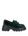 Luciano Barachini Woman Loafers Emerald Green Size 7 Textile Fibers, Leather In Green