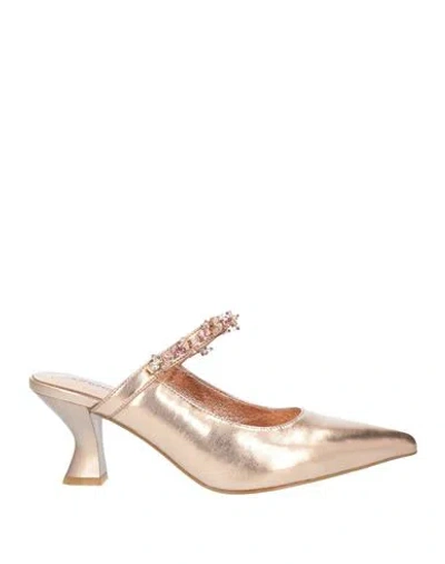 Luciano Barachini Woman Mules & Clogs Rose Gold Size 9 Leather In Pink