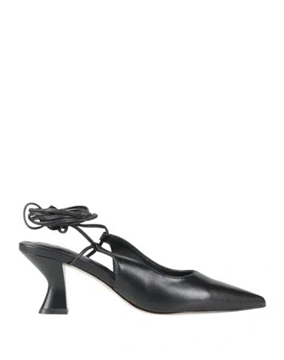 Luciano Barachini Woman Pumps Black Size 6 Leather In Animal Print