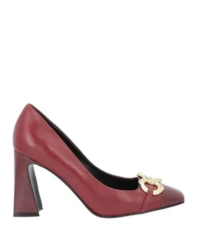 Luciano Barachini Woman Pumps Burgundy Size 7 Leather In Red