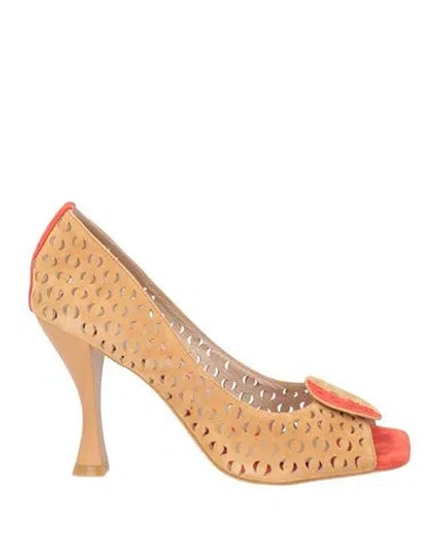 Luciano Barachini Woman Pumps Camel Size 7 Leather In Neutral