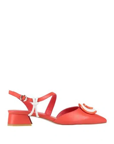 Luciano Barachini Woman Pumps Coral Size 7 Leather In Red