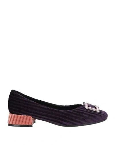 Luciano Barachini Woman Pumps Dark Purple Size 10 Textile Fibers