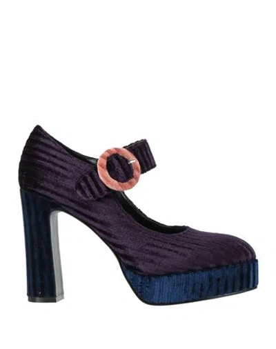 Luciano Barachini Woman Pumps Dark Purple Size 9 Textile Fibers