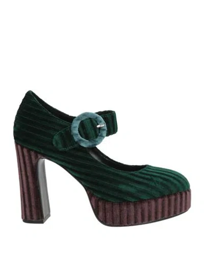 Luciano Barachini Woman Pumps Emerald Green Size 7 Textile Fibers