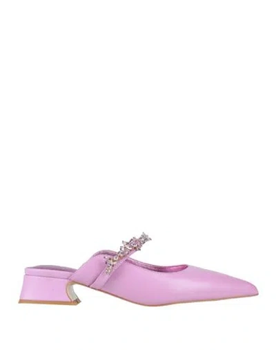 Luciano Barachini Woman Pumps Lilac Size 9 Leather In Pink