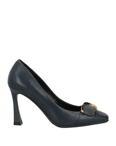 Luciano Barachini Woman Pumps Midnight Blue Size 7 Leather In Black