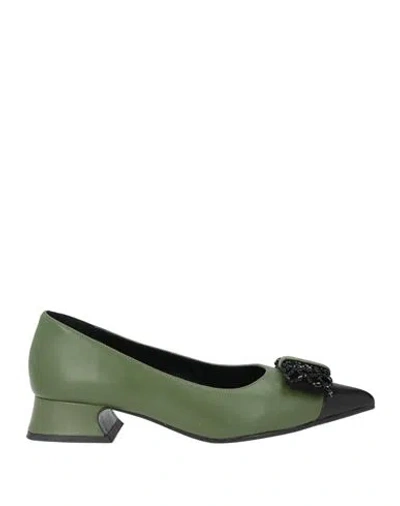 Luciano Barachini Woman Pumps Military Green Size 7 Leather