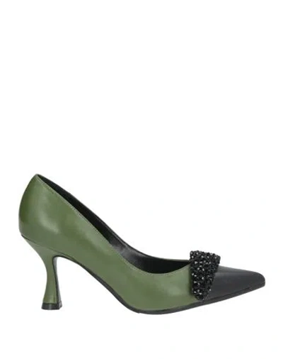 Luciano Barachini Woman Pumps Military Green Size 7 Leather In Animal Print