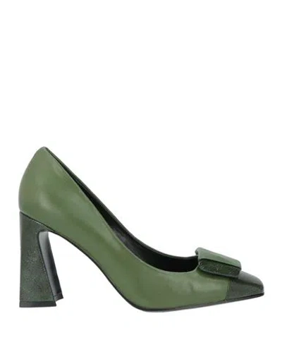 Luciano Barachini Woman Pumps Military Green Size 8 Leather