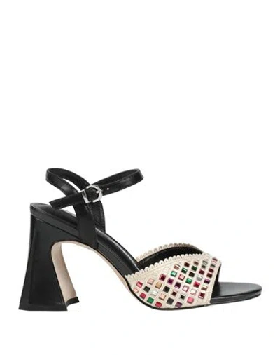 Luciano Barachini Woman Sandals Beige Size 7 Textile Fibers, Leather In Multi