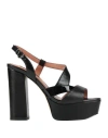 Luciano Barachini Woman Sandals Black Size 7 Leather, Synthetisches Material In Black