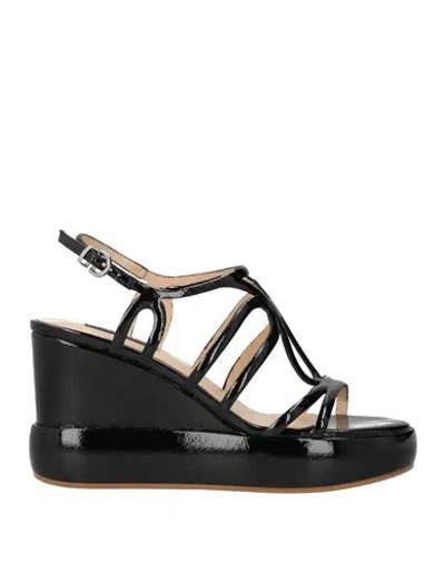 Luciano Barachini Woman Sandals Black Size 8 Leather In Yellow