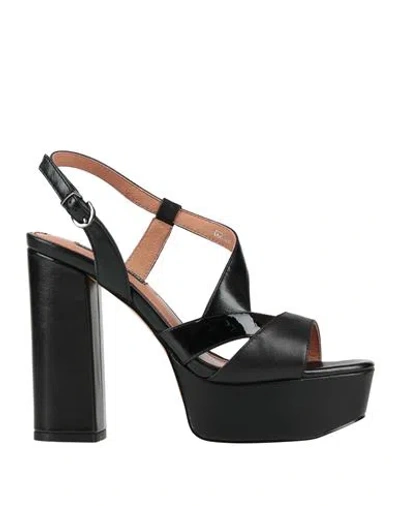 Luciano Barachini Woman Sandals Black Size 8 Leather, Synthetic Fibers