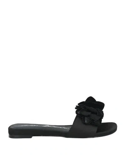 Luciano Barachini Woman Sandals Black Size 8 Leather, Textile Fibers