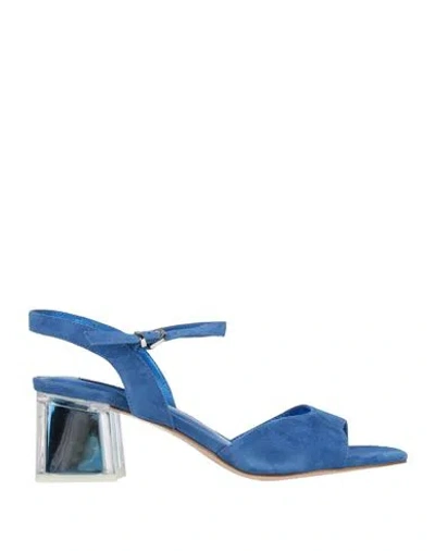 Luciano Barachini Woman Sandals Blue Size 8 Leather