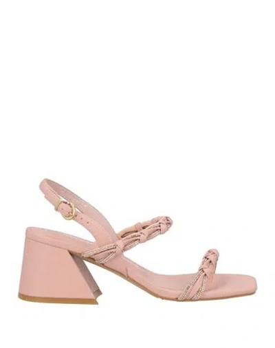 Luciano Barachini Woman Sandals Blush Size 8 Leather In Pink
