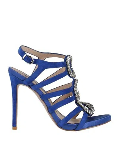 Luciano Barachini Woman Sandals Bright Blue Size 8 Leather