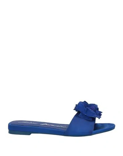 Luciano Barachini Woman Sandals Bright Blue Size 8 Textile Fibers