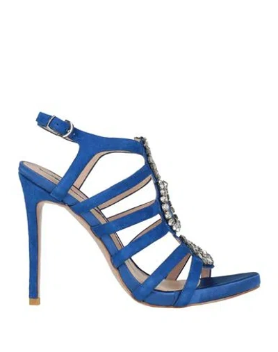 Luciano Barachini Woman Sandals Bright Blue Size 9 Leather