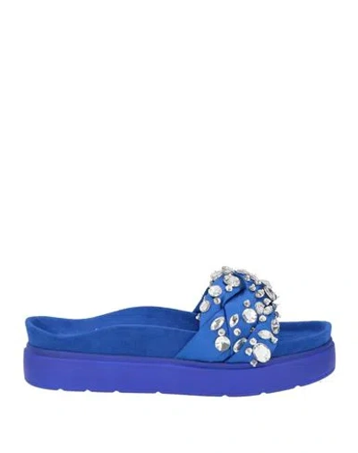 Luciano Barachini Woman Sandals Bright Blue Size 9 Textile Fibers