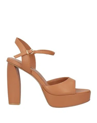 Luciano Barachini Woman Sandals Camel Size 11 Leather In Brown