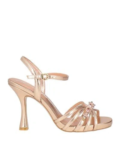 Luciano Barachini Woman Sandals Copper Size 7 Leather In Gold
