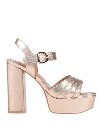 Luciano Barachini Woman Sandals Copper Size 7 Soft Leather, Rubber In Pink