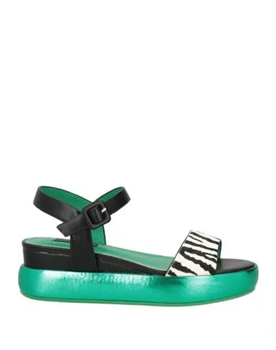 Luciano Barachini Woman Sandals Emerald Green Size 7 Leather In Transparent