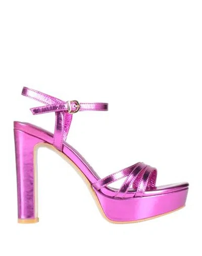 Luciano Barachini Woman Sandals Fuchsia Size 5 Leather In Purple