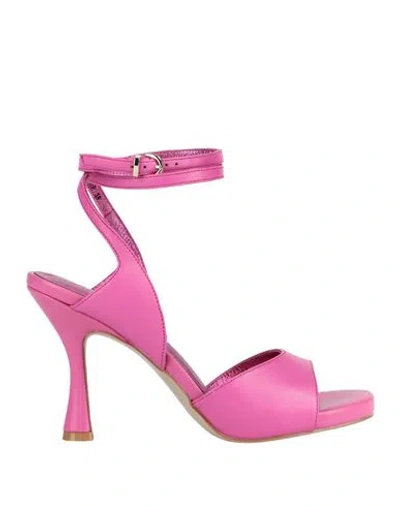 Luciano Barachini Woman Sandals Fuchsia Size 8 Leather In Pink