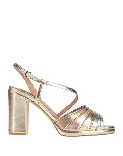 Luciano Barachini Woman Sandals Gold Size 8 Leather, Textile Fibers