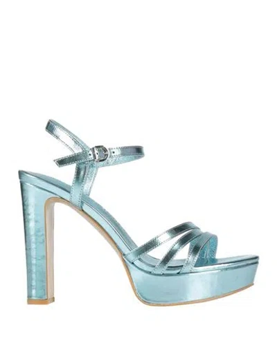 Luciano Barachini Woman Sandals Light Blue Size 8 Leather