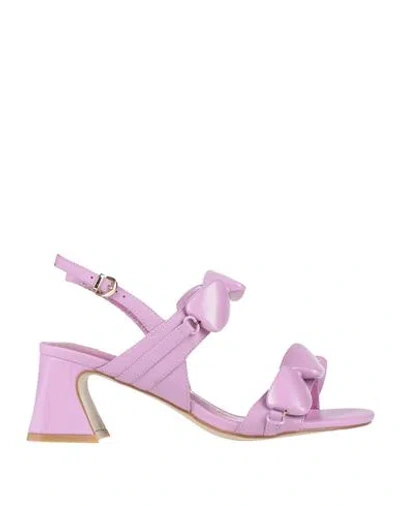 Luciano Barachini Woman Sandals Lilac Size 6 Leather In Animal Print