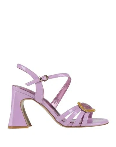 Luciano Barachini Woman Sandals Lilac Size 7 Leather In Purple