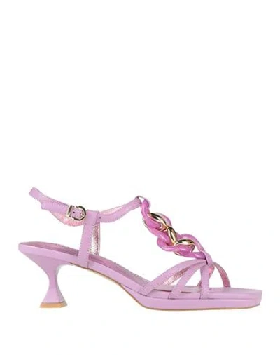 Luciano Barachini Woman Sandals Lilac Size 9 Leather In Purple